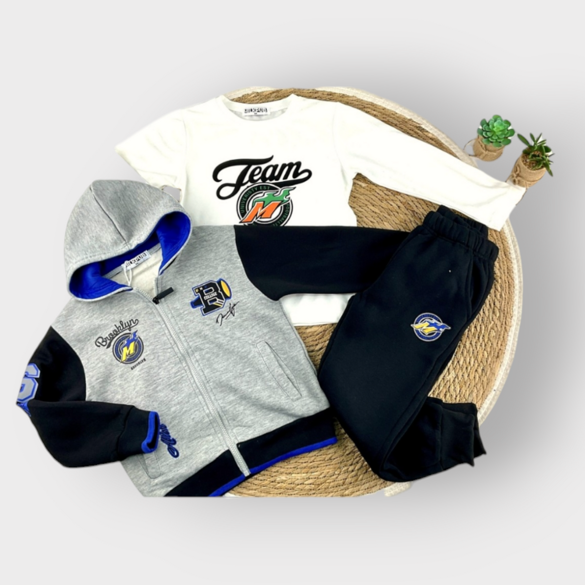 Conjunto de Fato de Treino de 3 Peças Boys Brooklyn – Cinzento, Preto e Azul
