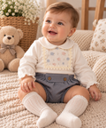 Conjunto de 2 peças com cueiro para bebé menino, branco e azul