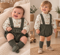 Baby Boy Printed Shirt & Green Dungaree 2-Piece Set
