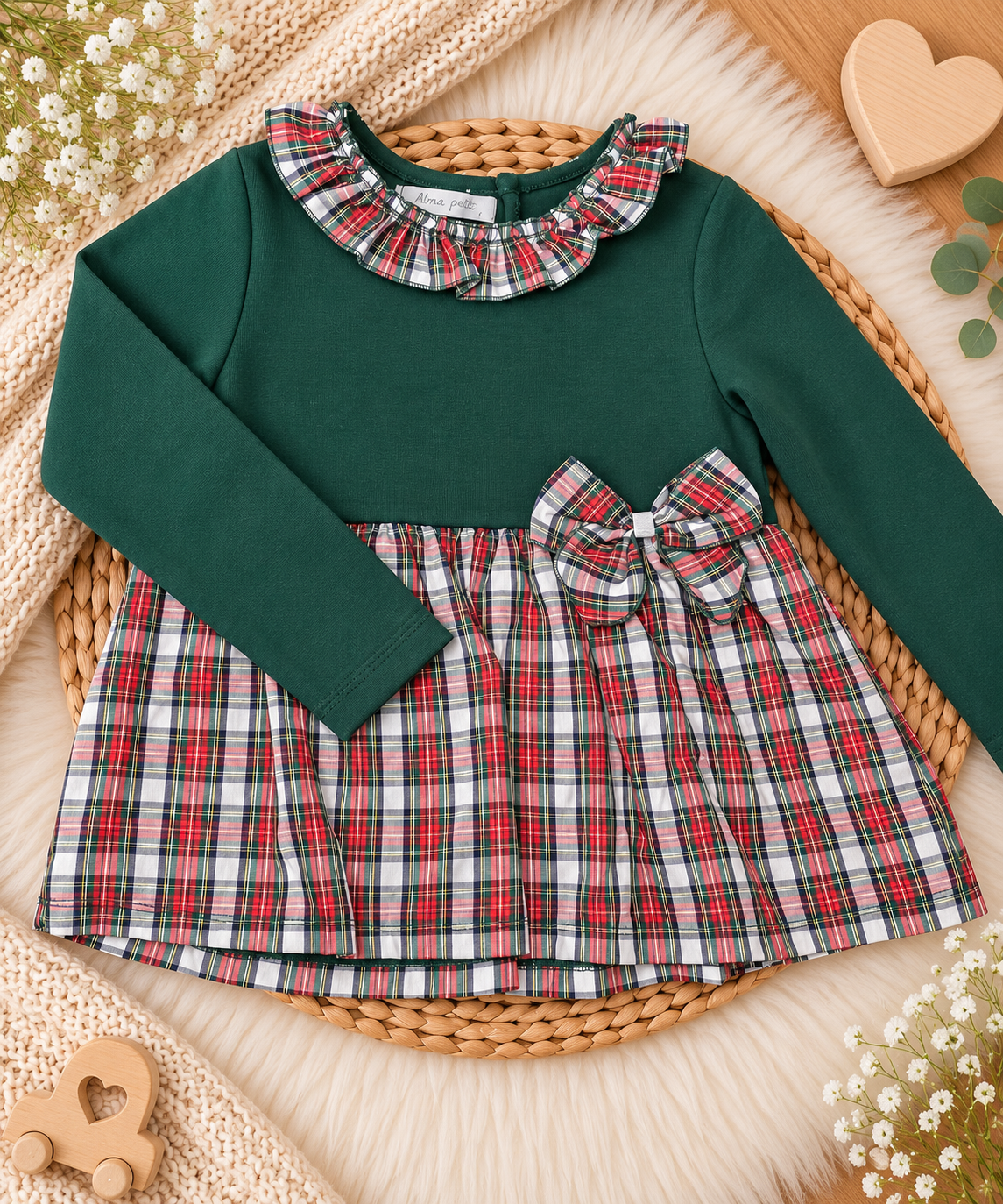 Girls Green Tartan Bow Set – 2 Pieces