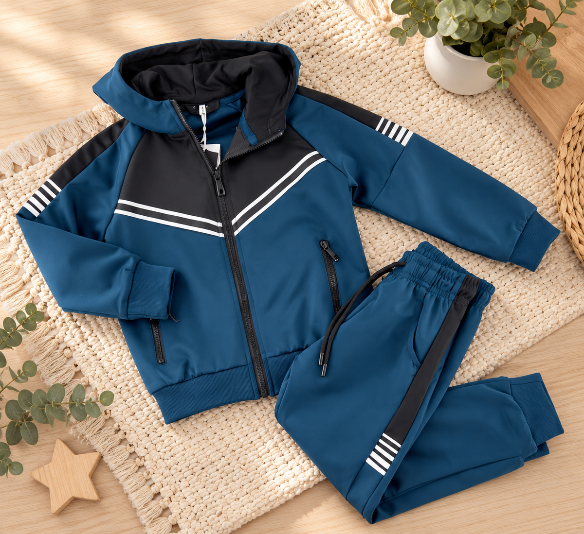 Boys' Petrol Green 2-Piece Tracksuit – Zip-Up Hoodie & Joggers