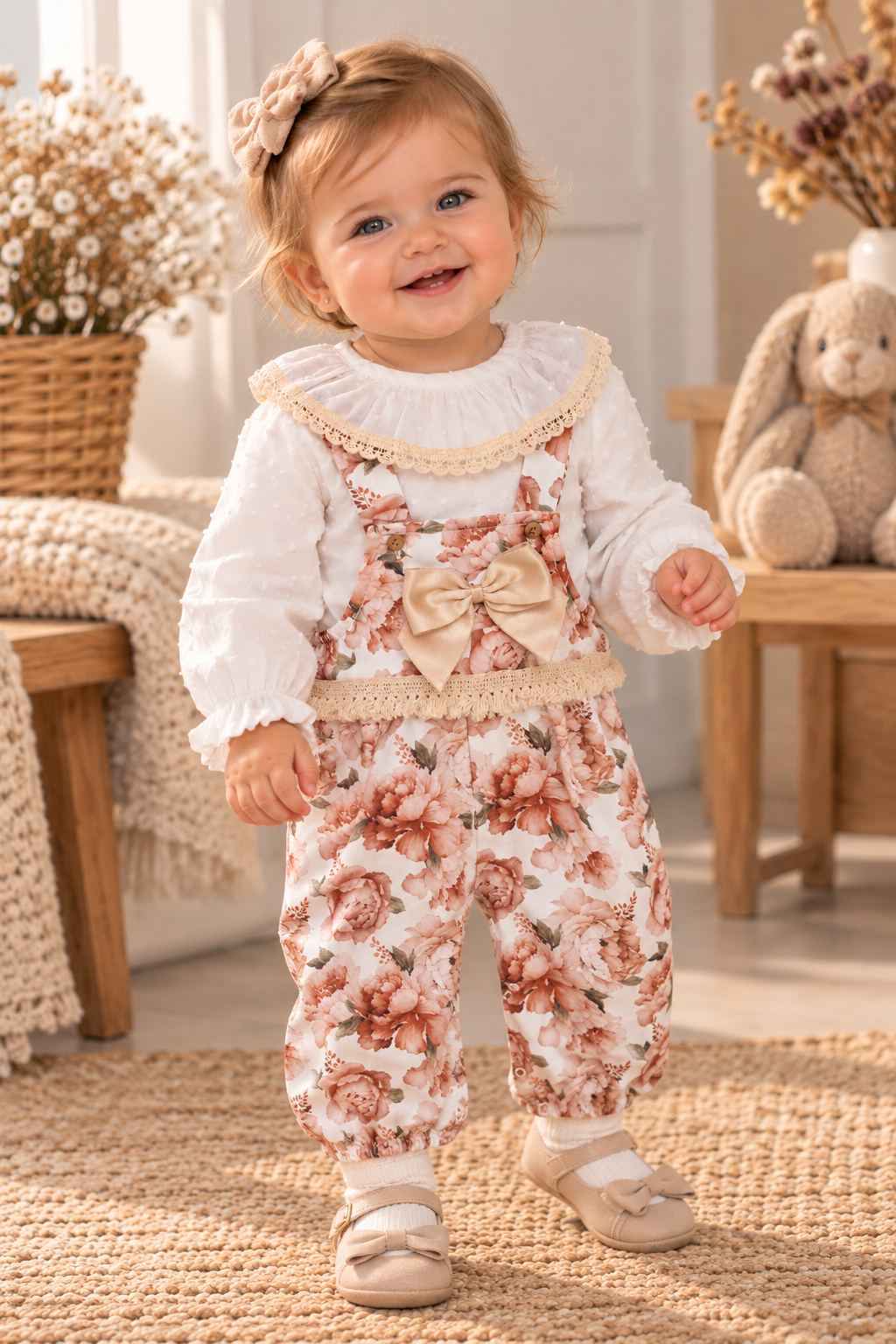 Baby Girl Floral Dungaree 2-Piece Set