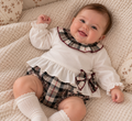 Girls’ 2-Piece White Top & Checked Bloomers Set