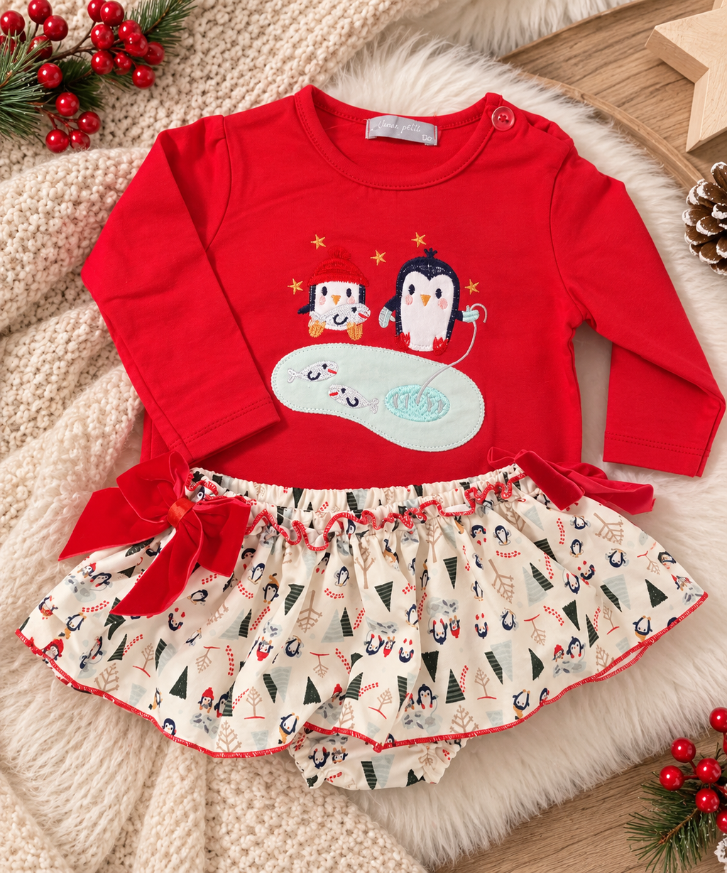 Girls Red Penguin Christmas Set – 2 Pieces