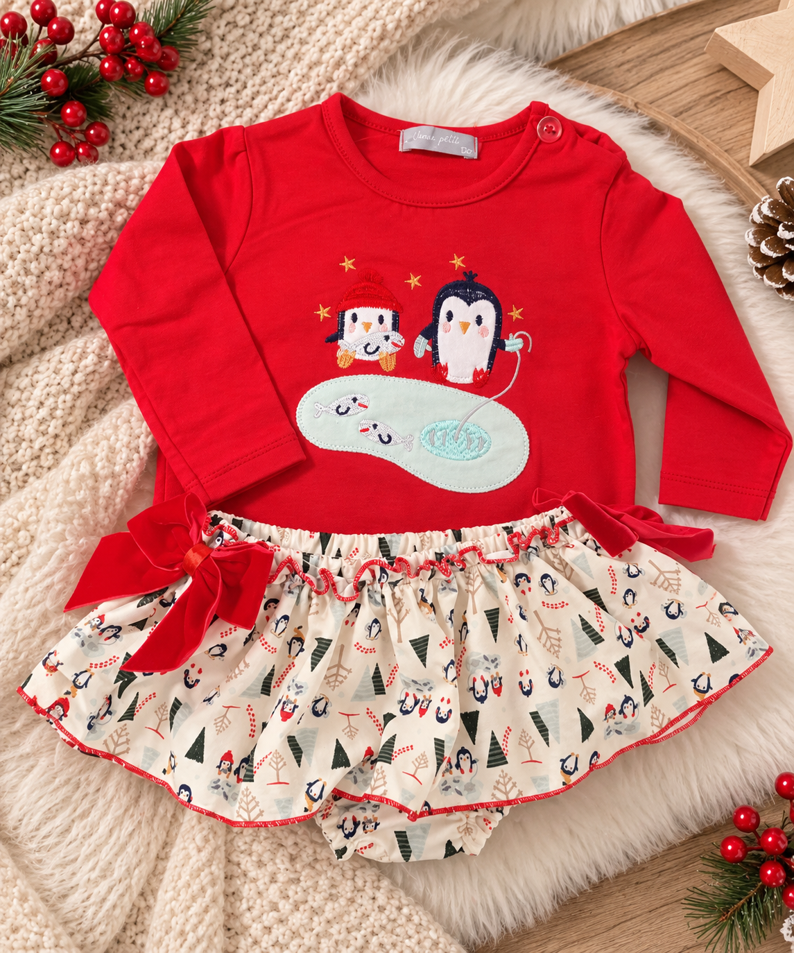 Girls Red Penguin Christmas Set – 2 Pieces
