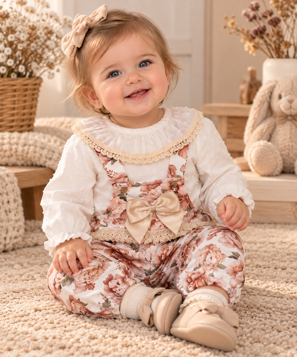 Baby Girl Floral Dungaree 2-Piece Set