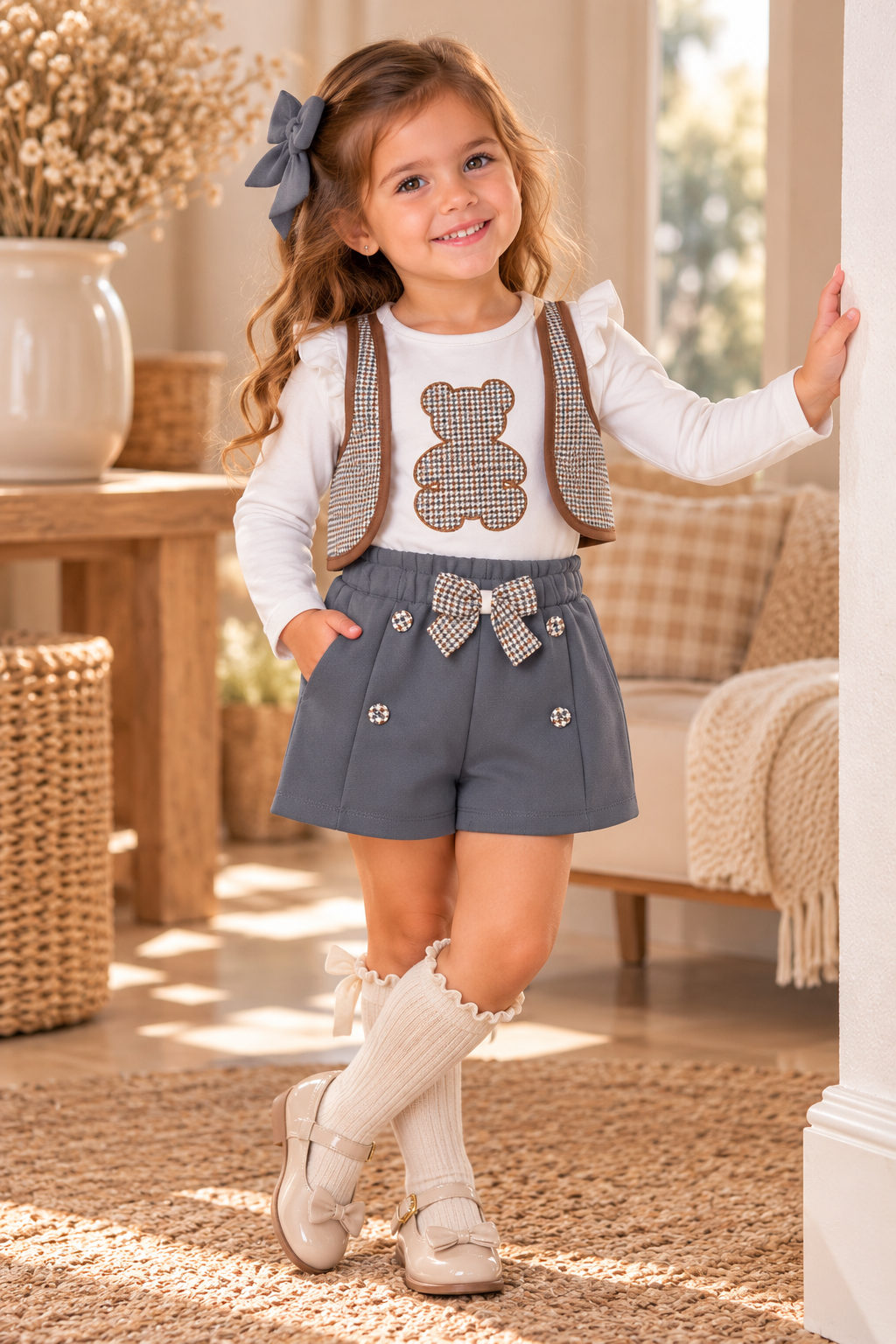 Girls Teddy Bear Check Set – 2 Pieces