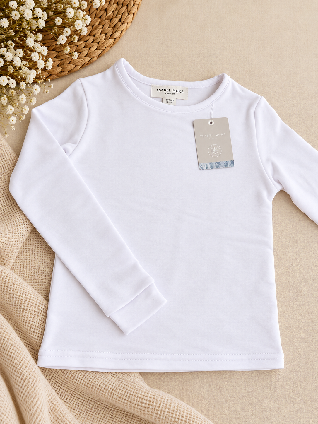 Camisola Térmica de Manga Comprida com Forro Polar para Criança – Branco e Bege