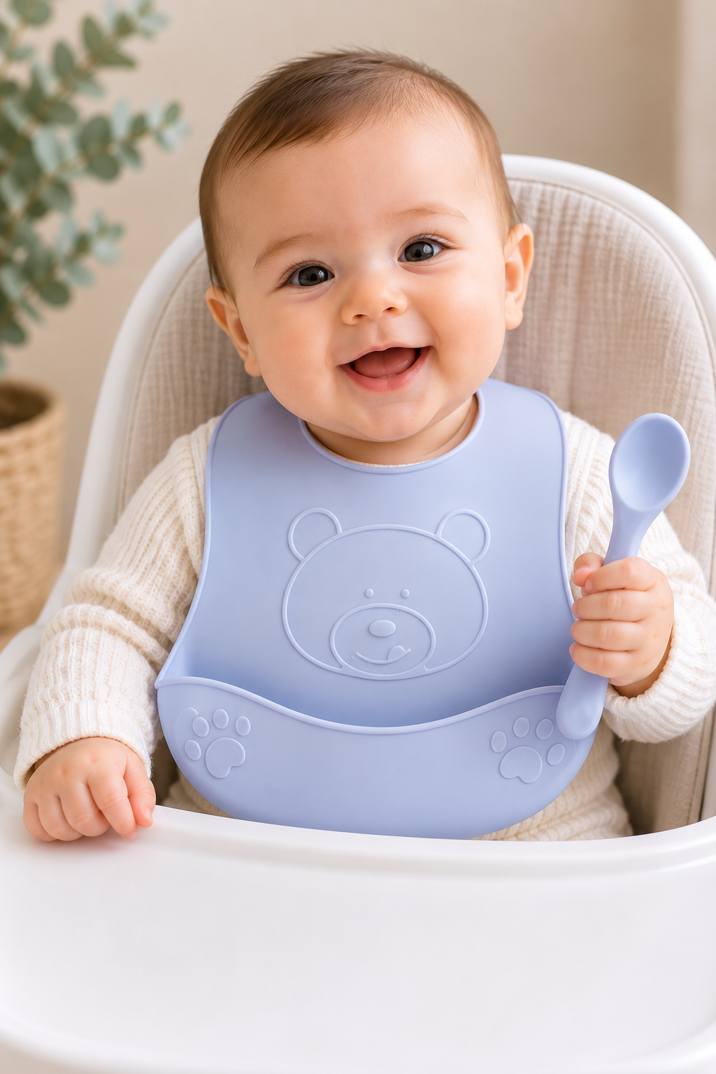 Baby Silicone Bib & Spoon Set – Teddy Bear