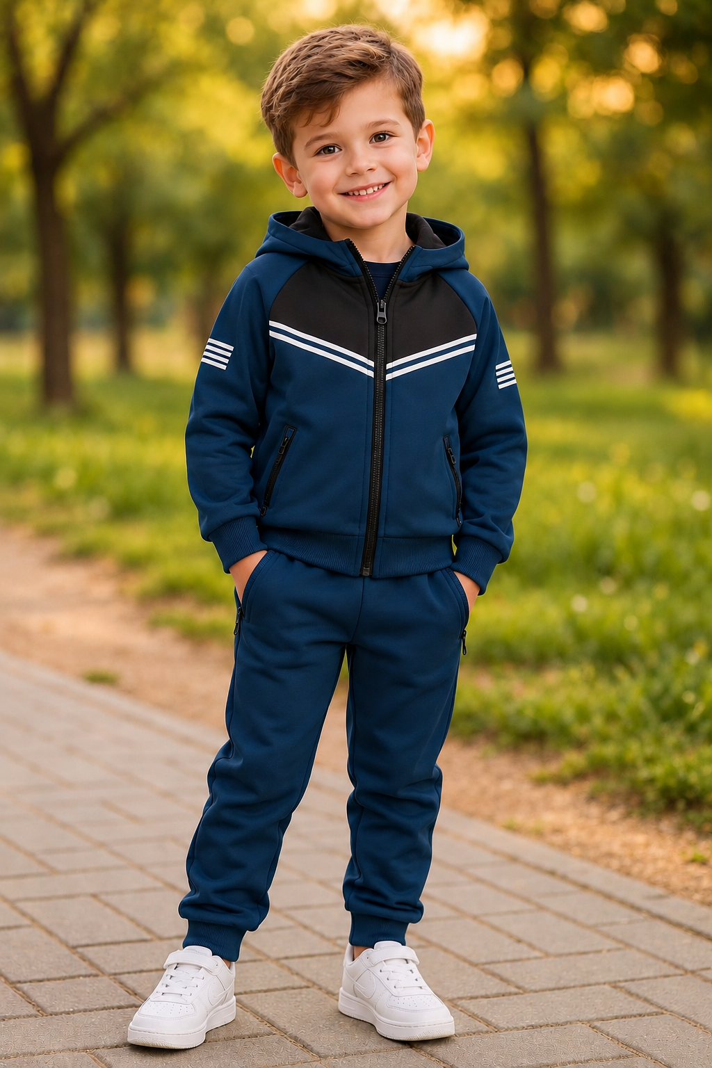 Boys' Petrol Green 2-Piece Tracksuit – Zip-Up Hoodie & Joggers