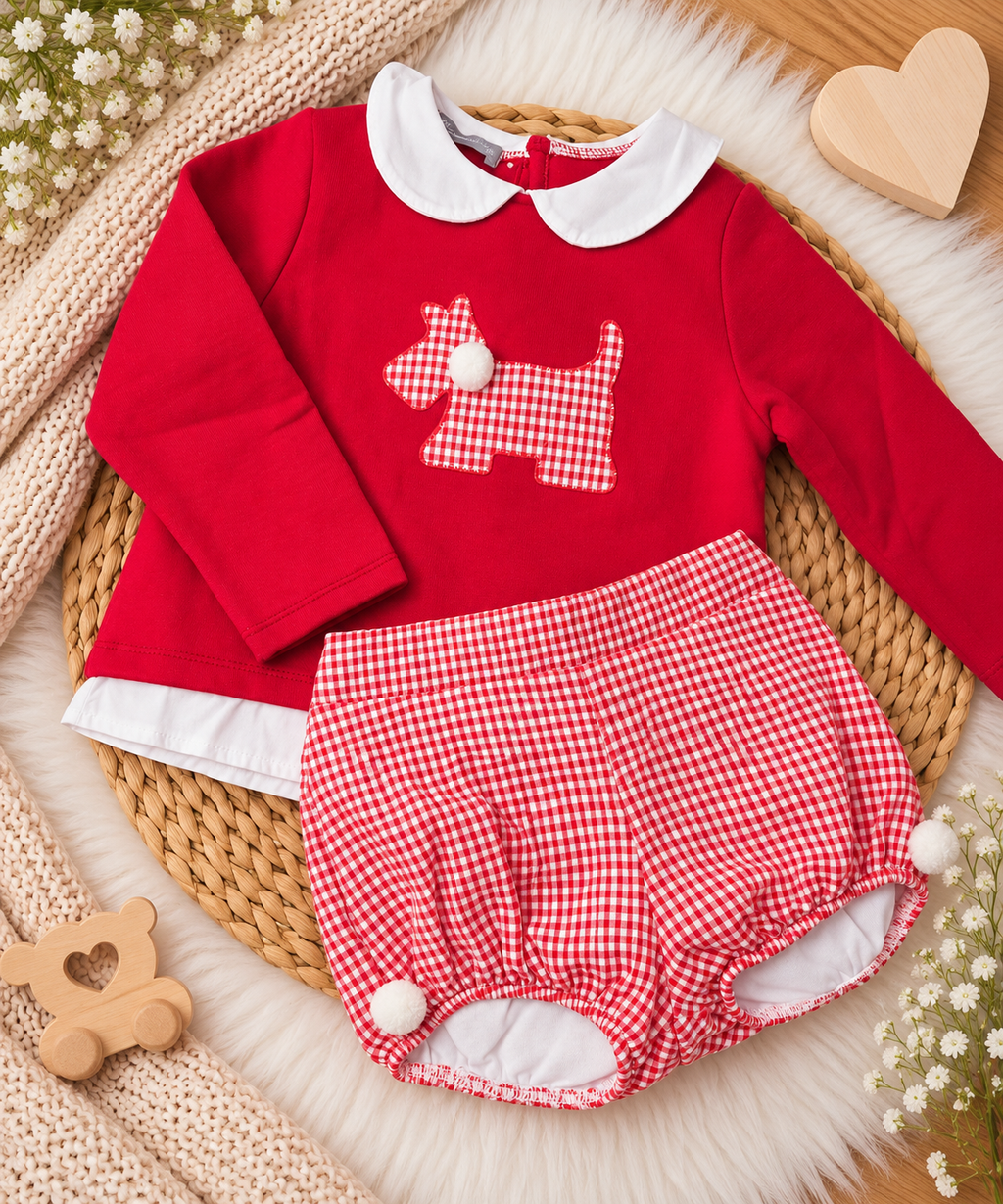 Baby Red Gingham Dog Set – 2 Pieces