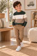 Boys Green & Camel Striped Knit Set – 2 Pieces