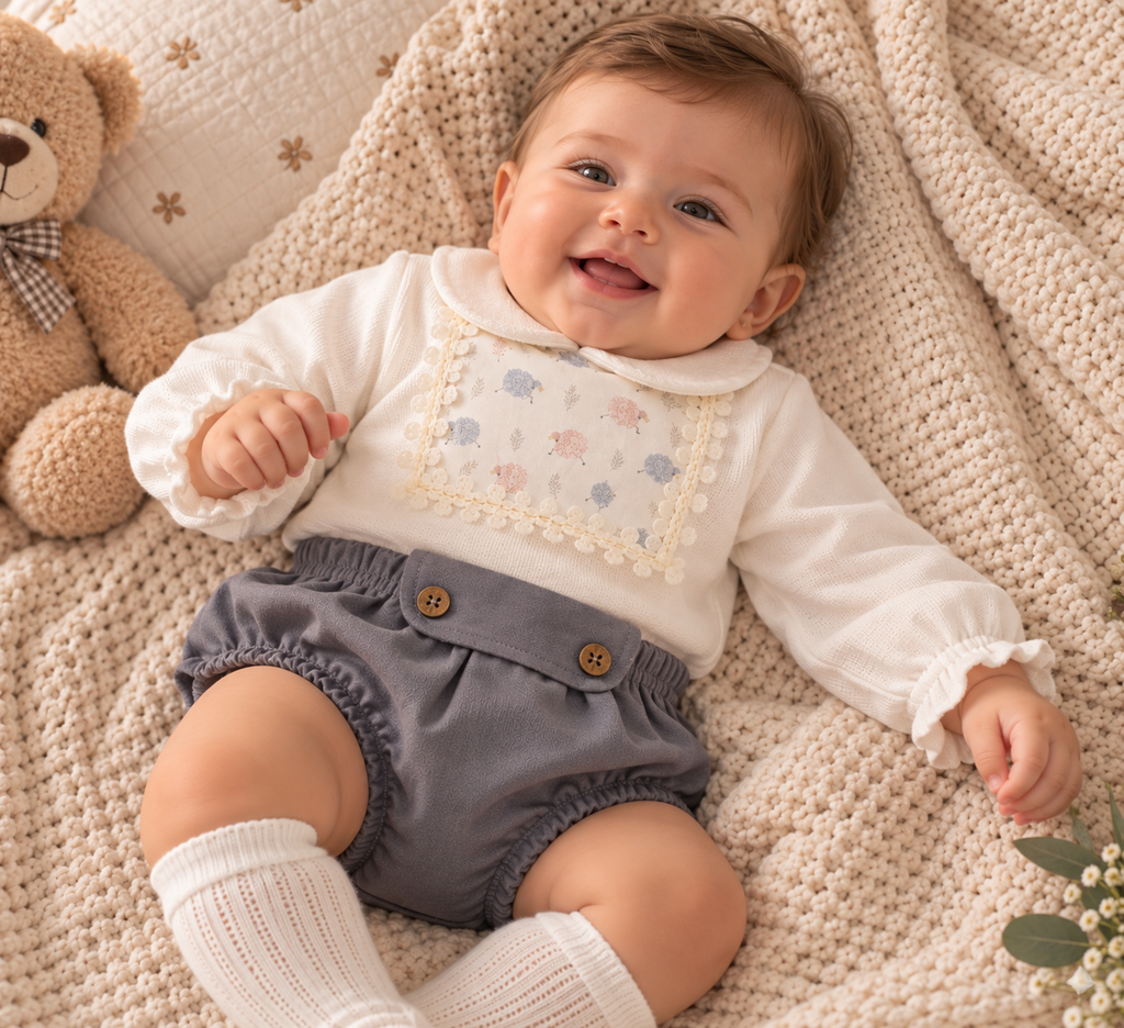 Conjunto de 2 peças com cueiro para bebé menino, branco e azul