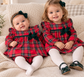Red Tartan Baby Dress Set with Velvet Bow – 2 Pieces