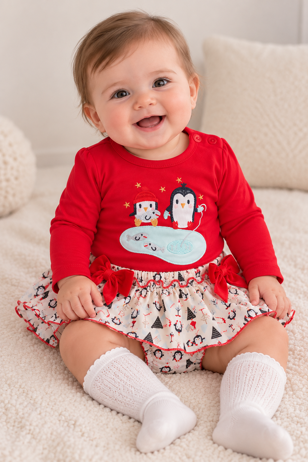 Girls Red Penguin Christmas Set – 2 Pieces