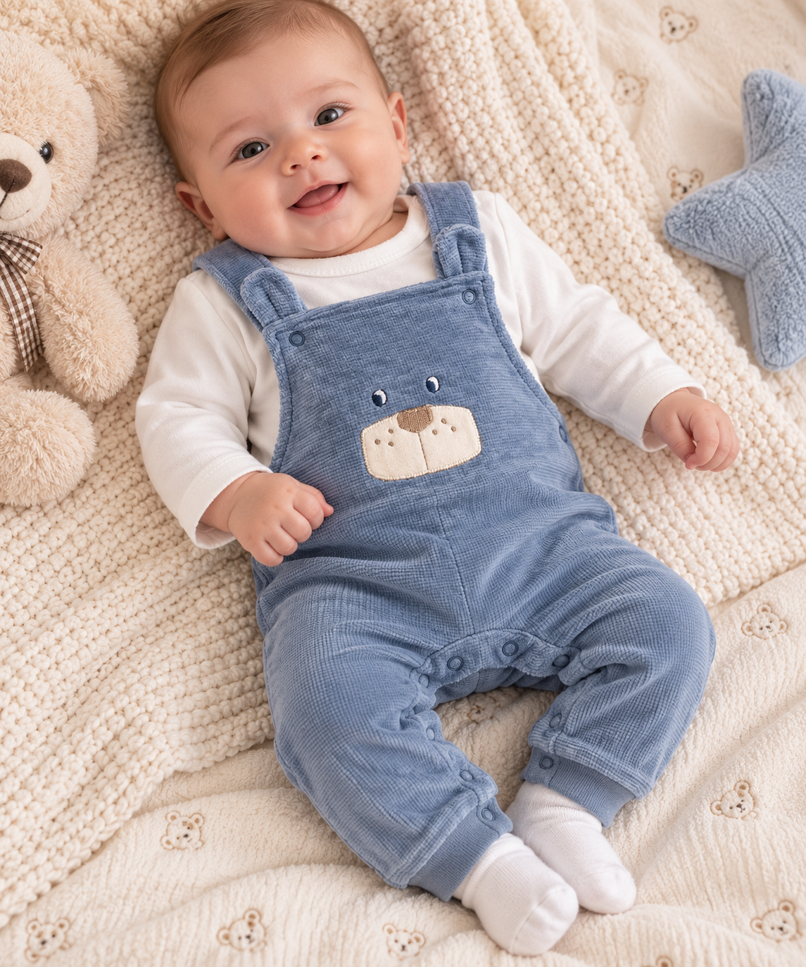 Baby Blue Bear Dungaree Set – 2 Pieces