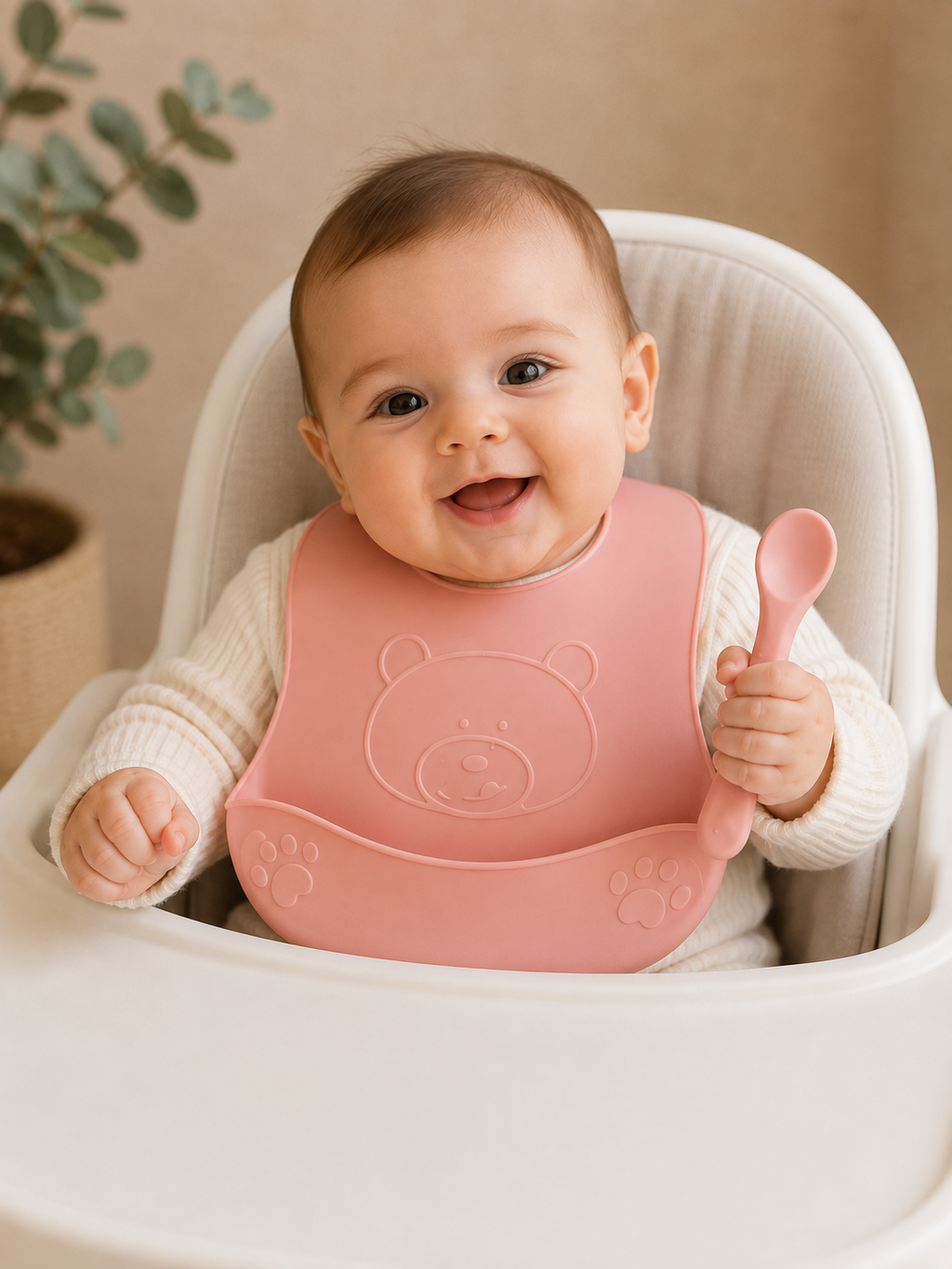 Baby Silicone Bib & Spoon Set – Teddy Bear