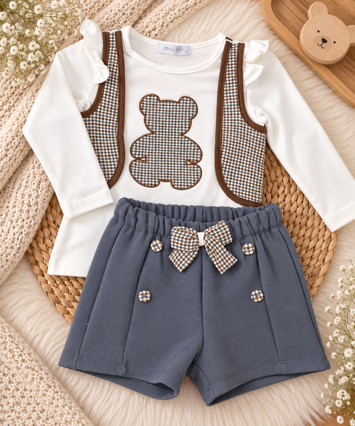 Girls Teddy Bear Check Set – 2 Pieces