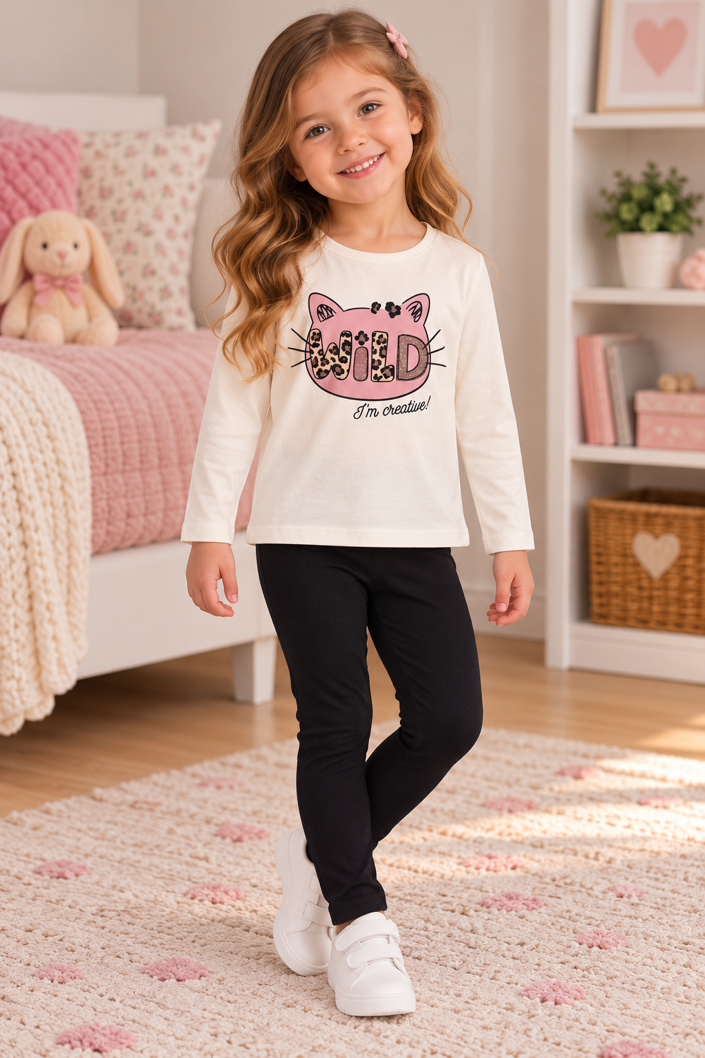 Girls Wild Leopard Print 3-Piece Set – Pink or Beige