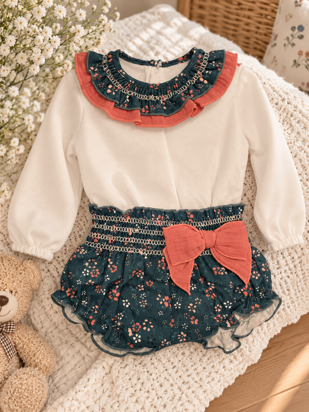 Dark Teal Floral Baby Girl 2-Piece Set